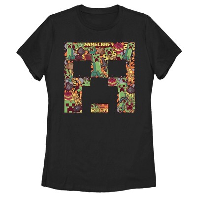 Women's Minecraft Creeper Collage T-shirt : Target