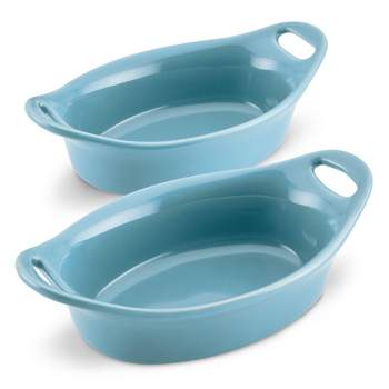 Rachael Ray Solid Glaze Ceramic 2pc Oval Au Gratin Set Agave Blue