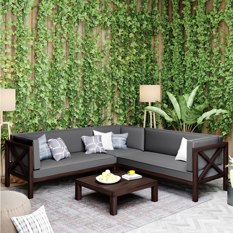 Outdoor Wooden Patio 4-Piece Sectional Sofa Set With Cushions And Table - ModernLuxe, 1 of 14