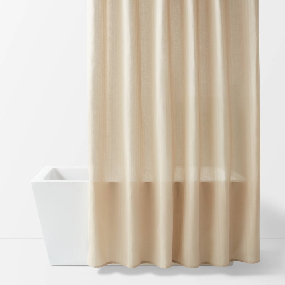72"x84" Extra Long Herringbone Fabric Shower Curtain Tan - Room Essentials™