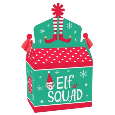 Big Dot of Happiness Elf Squad - Treat Box Party Favors - Kids Elf Christmas and Birthday Party Goodie Gable Boxes - Set of 12