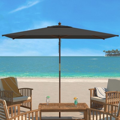 Aklin 10-Foot Gray Wooden Pulley Market Patio Umbrella