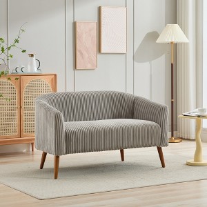 UPHA 50 in.-L Modern Loveseat Couch Sofa with Corduroy Fabric Upholstered and Wooden Nature Legs - 1 of 4