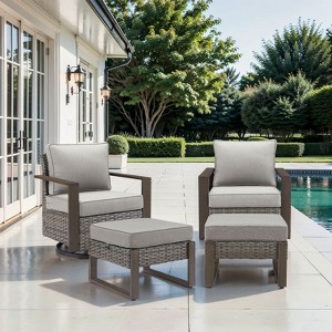 Gymojoy 4 Pieces Outdoor Patio Swivel Chair Ottoman High Back Chair Set - 1 of 4