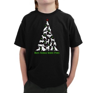 LA Pop Art Here Comes Santa Paws - Boy's Word Art T-Shirt - 1 of 4