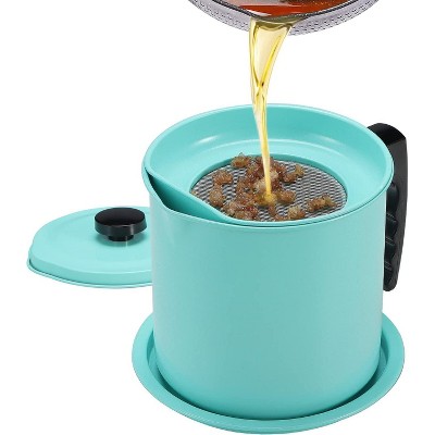 Bacon Grease Container with Fine Mesh Strainer, 1.3L Iron Cooking Oil Can with Removable Tray