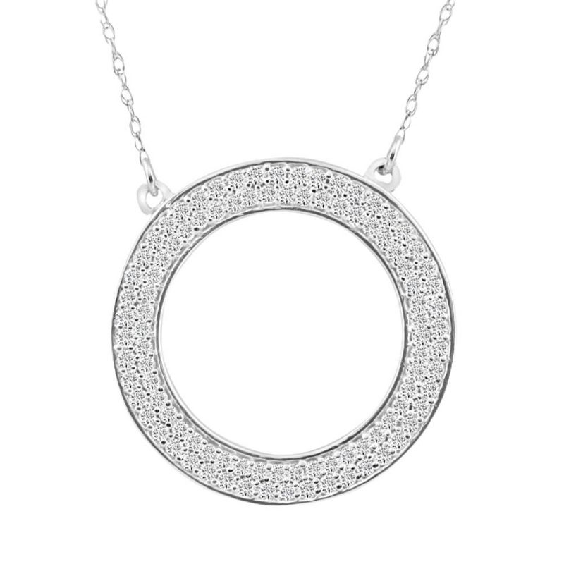 Pompeii3 5/8Ct Pave Round Cut Diamond Circle Pendant White or Yellow Gold Necklace 3/4", 1 of 5