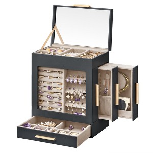 SONGMICS 5-Tier Jewelry Box with Glass Window Jewelry Storage Organizer with 3 Side Drawers & Big Mirror - 1 of 4