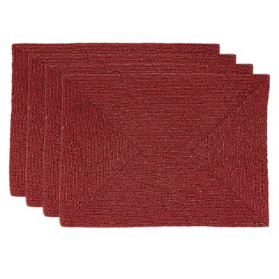 Red Beaded Design Rectangular Placemats Set of 4
