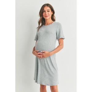 Hello Miz Women's Lounge Ribbed Knit Short Sleeve Maternity Dress - 1 of 4