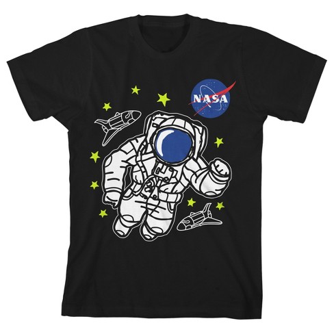 Nasa Illustrated Astronaut, Shuttle, And Logo Youth Black Graphic Tee ...