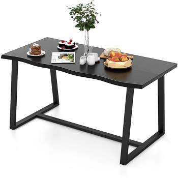 Costway 63" Large Dining Table for 4-6 People with Wavy Edge Heavy-duty Metal Frame Coffee/Black