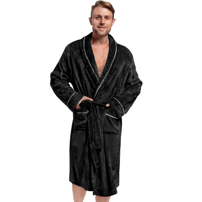 PAVILIA Mens Robe, Soft Bathrobe for Men, Fleece Warm Long Plush Microfiber Shawl Collar Pocket, Bath Shower Spa, 1 of 9
