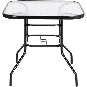 Outdoor Patio Dining Table, Weather-Proof Square Tempered Glass Table, Easy Assembly, Black - 1 of 4