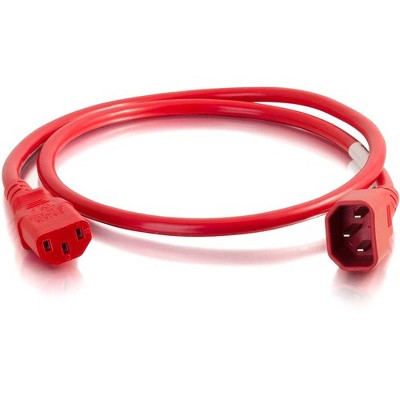 C2G 3ft 14AWG Power Cord (IEC320C14 to IEC320C13) -Red - 250 V AC / 15 A - Red - 3 ft Cord Length