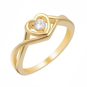 Christine Engagement Ring Promise Heart For Women Yellow or Rose Gold Cz Ginger Lyne Collection - 1 of 4