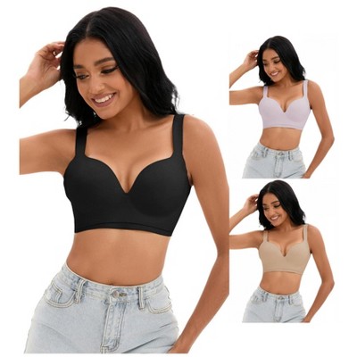 INSPIRE CHIC 3 Pcs Women's Wirefree U Back Adjustable Straps Comfort Push Up Bras