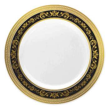 Smarty Had A Party 7.5" White with Black and Gold Royal Rim Plastic Appetizer/Salad Plates (120 Plates)