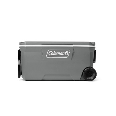 Photo 1 of **PARTS ONLY, NON-FUNCTIONAL, HEAVY DAMAGE TO HINGES** Coleman 316 100qt Wheeled Cooler - Rock Gray