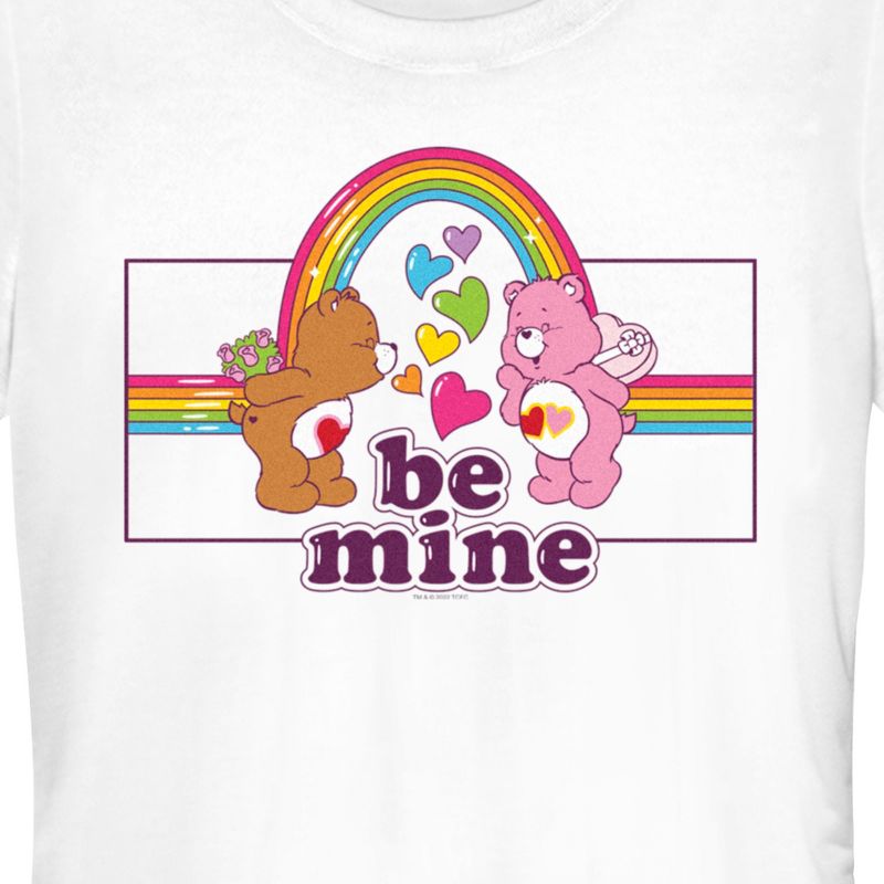 Juniors Womens Care Bears Valentine's Day Tenderheart Bear and Love-a-Lot Bear Be Mine Rainbow T-Shirt, 2 of 5