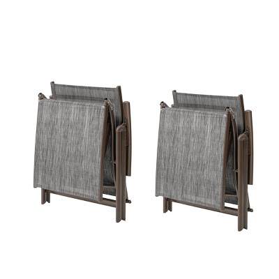 Set of 2 Gray and Brown Aluminum Adjustable Chaise Lounges