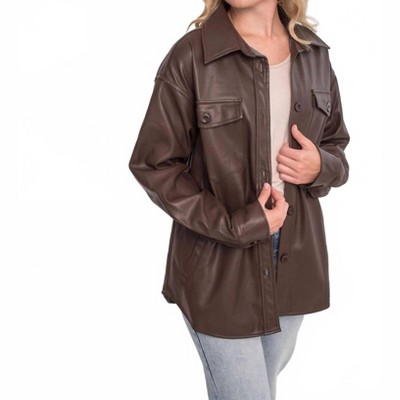 Women's Soft Pleather Button Front Shacket - ALLIE ROSE