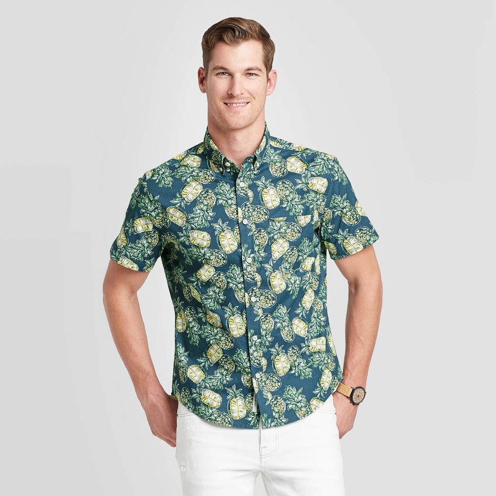 Men's Standard Fit Pineapple Print Short Sleeve Poplin Button-Down Shirt - Goodfellow & Co InkPad S was $19.99 now $12.0 (40.0% off)