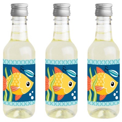 Big Dot of Happiness Let's Go Fishing - Mini Wine & Champagne Bottle Label Stickers - Fish Themed Birthday Party or Baby Shower Favor Gift - Set of 16