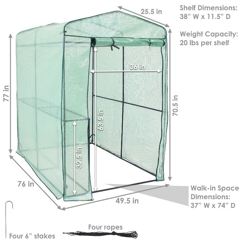 Sunnydaze Outdoor Portable Growing Rack Petite Deluxe Mini Walk-In Greenhouse with Roll-Up Door - 1 Shelf - Green, 6 of 15