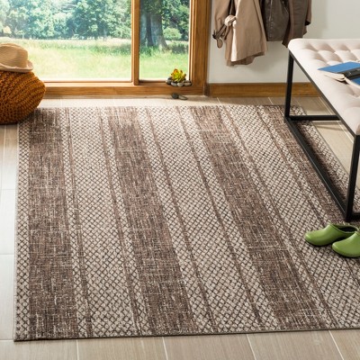 Beige and Brown Flat Woven Synthetic Indoor/Outdoor Rug