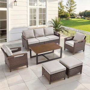 Belord Patio Furniture Set with 47.2" Coffee Table, All Weather Wicker Outdoor Furniture with High Back Patio Chairs, Outdoor Couch and Ottoman - 1 of 4