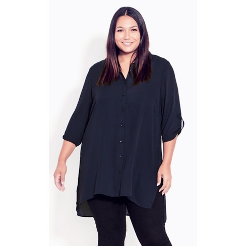 AVENUE | Women's Plus Size Longline Blouse - navy - 30W/32W