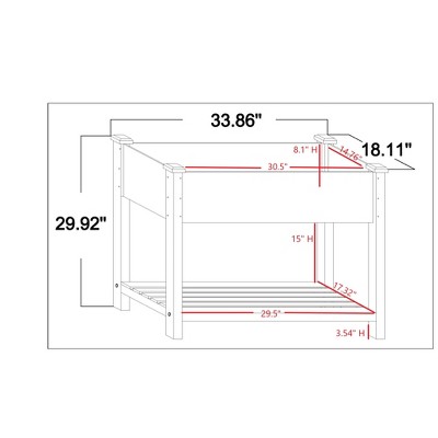 Natural Fir Wood Raised Garden Planter with Shelf, 34in