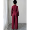 Women's Ribbed Knit Two Piece Set Buttoned Collared Shirt and Wide Leg Pants Outfit - 2 of 4
