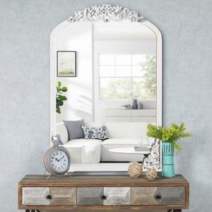 Kowtko Vintage Arched Wall Mirror, Carved Solid Wood Frame, Wall-Mounted Mirror for Home Decor- The Pop Home - 1 of 4