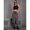INSPIRE CHIC Women's Denim Front Slit Raw Hem High Waisted Midi Jean Skirts - 3 of 4