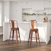 Merrick Lane 30" Metal Indoor-Outdoor Counter Stool with Vertical Slat Back, Integrated Footrest and Wood Seat - image 2 of 4