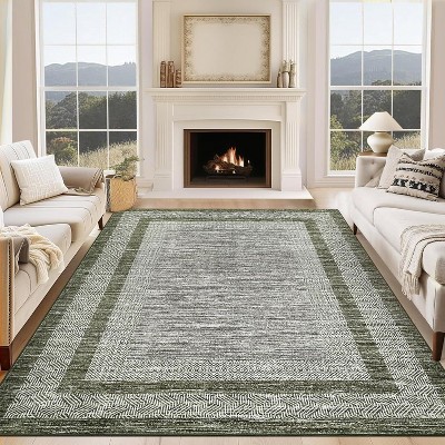 TackView Distressed Bordered Area Rug Non Slip Non Shedding Rug Soft Thin Rug Low Pile Washable Floor Carpet