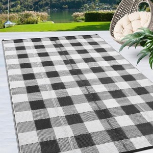 Waterproof Outdoor Rug Uv Resistant Plastic Straw Rug Modern Checkerboard Reversible Plaid Camping Carpet Picnic Mat for Beach, Backyard - 1 of 4