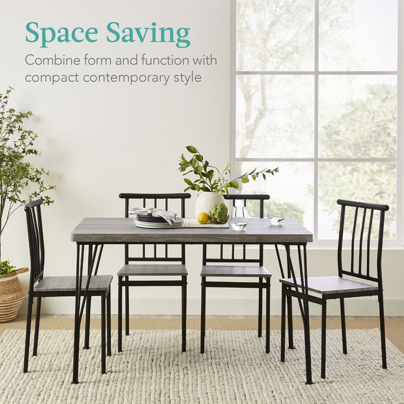 Best Choice Products 5-Piece Indoor Modern Metal Wood Rectangular Dining Table Furniture Set w/ 4 Chairs, 2 of 10