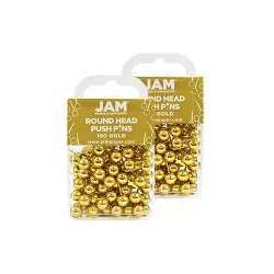 JAM Paper Colored Map Thumb Tacks Gold Round Head Push Pins 2 Packs of 100 22432213A