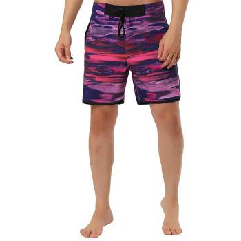 TATT 21 Men's Lightweight Drawstring Waist Contrast Color Printed Swimwear Shorts