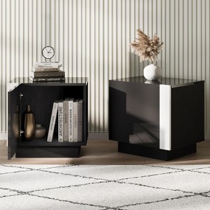 AMERLIFE 2PCS Entertainment Center Side Table Set with Storage, Modern End Tables with 2 Cabinet Doors - 1 of 3