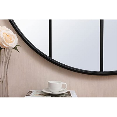 Black Round Metal Windowpane Mirror with MDF Backing