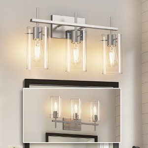 DORESshop 20 in. 3-Light Brushed Nickel Bathroom LED Vanity Light with Clear Glass Shades, Modern Lighting Fixture - 1 of 4