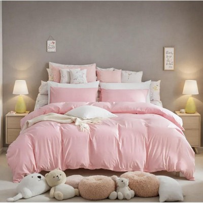 Boersma Three-piece Bedding Set With Solid Color Quilt Cover And Pillowcase,Brushed Super Soft And Machine Washable, Cute Pink Three-piece Set