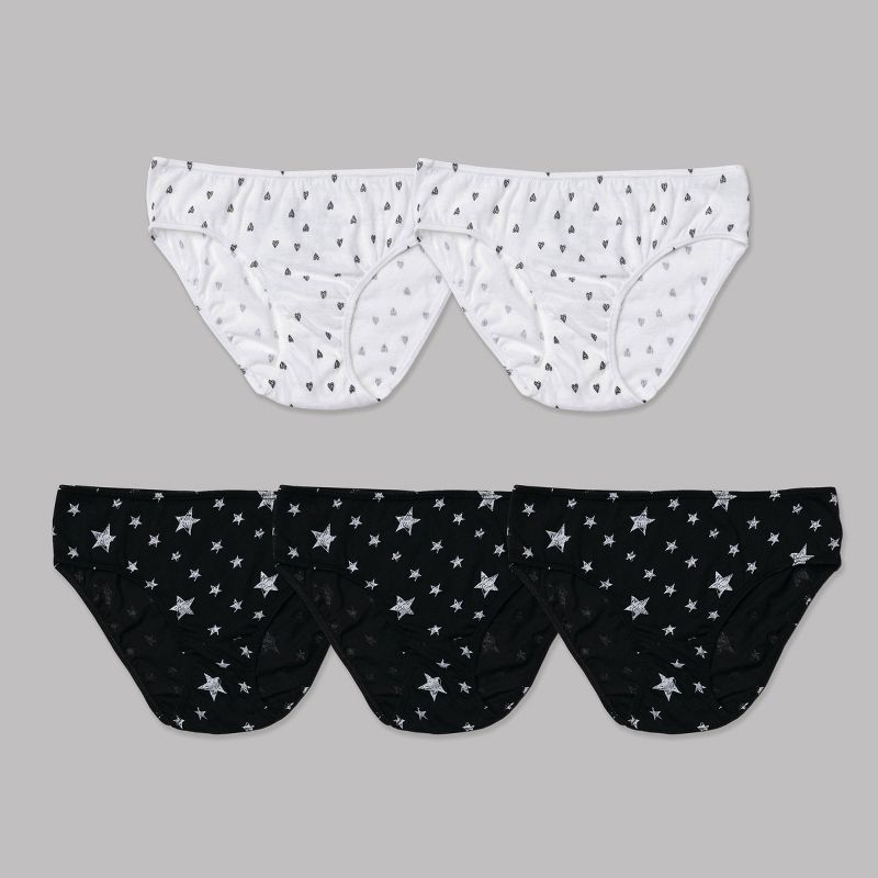 Nubies Essentials Girls' 5pk Heart and Star Print Underwear - Black/White , 1 of 6