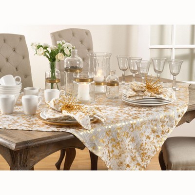 Gold Foil Print Square Ivory Fabric Tablecloth