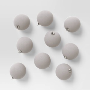 9ct 80mm Christmas Flocked Ball Ornament Set Gray - Wondershop™ - 1 of 3