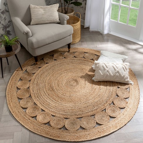 Well Woven Ellie Hand-braided Geometric Jute 8' Round Natural Area